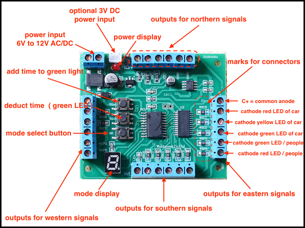 1 x Model Railroad 4-ways traffic signal light controller simulator 4 directions