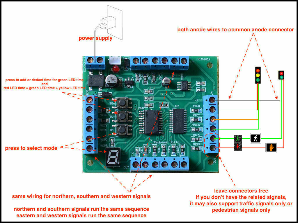 1 x Model Railroad 4-ways traffic signal light controller simulator 4 directions