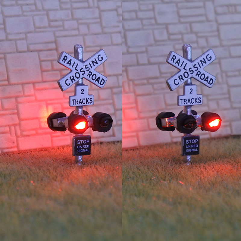 1 x N scale railroad grade crossing signal light 2 track sign LED made #csnSL3X